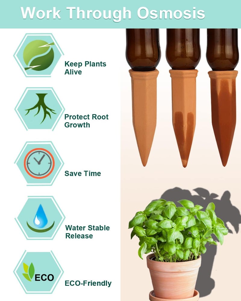 vensovo 10pcs Terracotta Watering Spikes - Automatic Self Watering Stakes, Plant Watering Devices for Wine Bottles Recycled Bottles, Clay Plant Garden Waterers for Vacations - Image 5